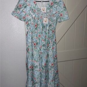 Floral Smocked Maxi Dress in Mint and Pink